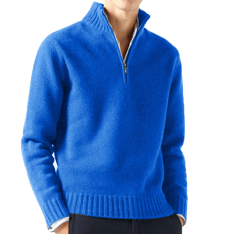 Blusa De Frio Masculina Suéter Gola Alta De Lã Com Zíper Na Gola