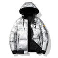 Jaqueta Masculina Puffer Metalizada Streetwear com Capuz