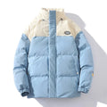 Jaqueta Masculina Puffer Bicolor com Recorte em Veludo Cotelê