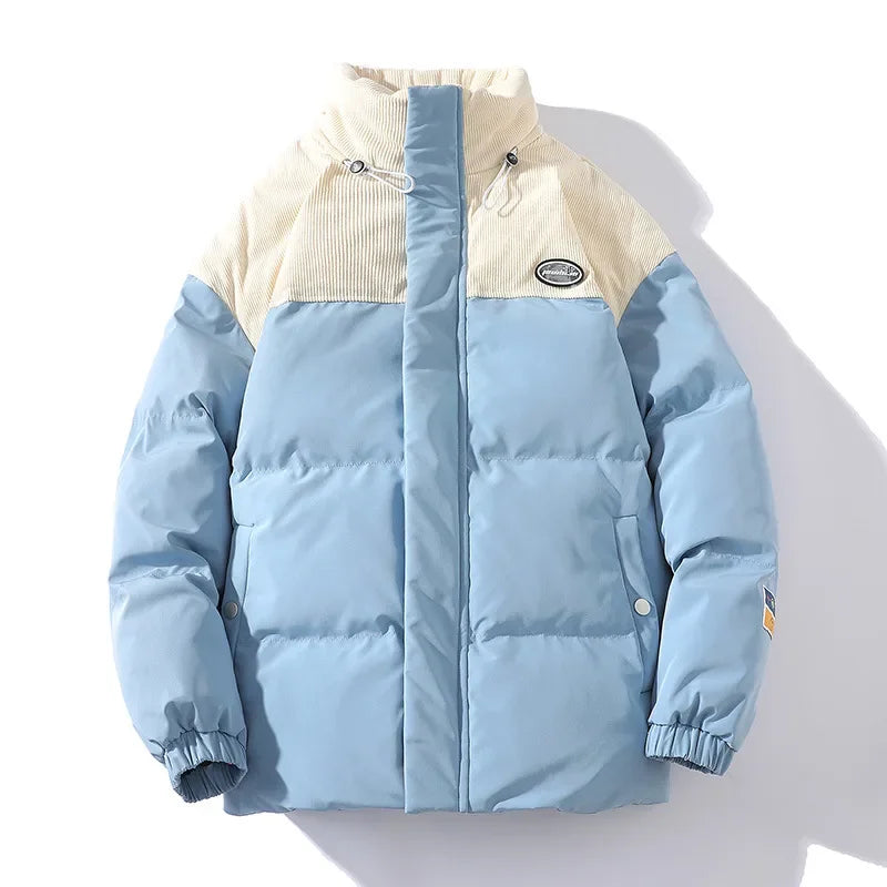 Jaqueta Masculina Puffer Bicolor com Recorte em Veludo Cotelê