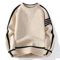 Suéter Masculino de Tricô Canelado Manga Raglan com Listras Laterais