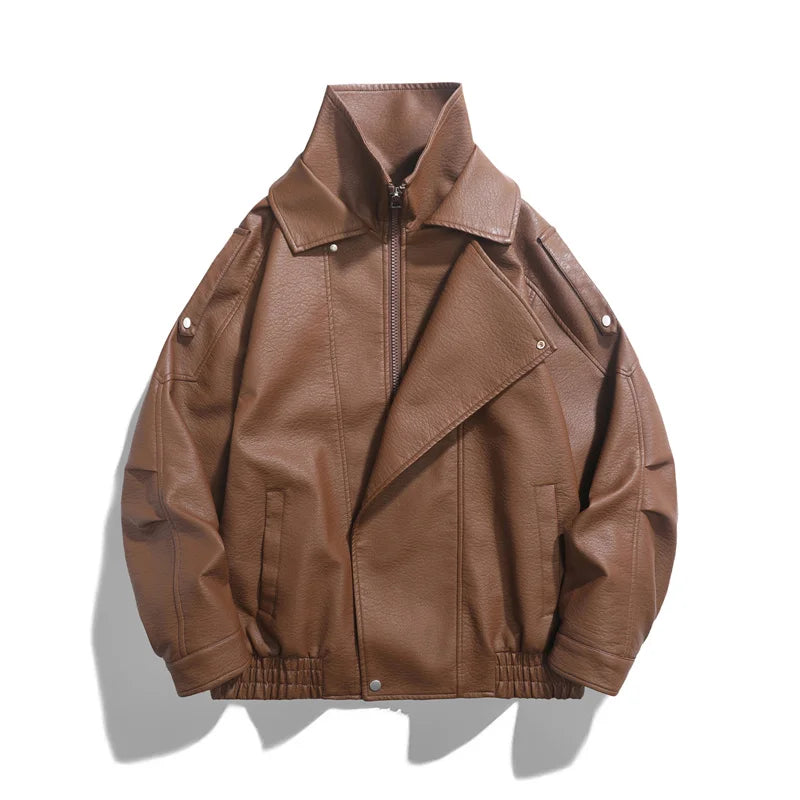 Jaqueta de Couro Oversized Masculina Streetwear