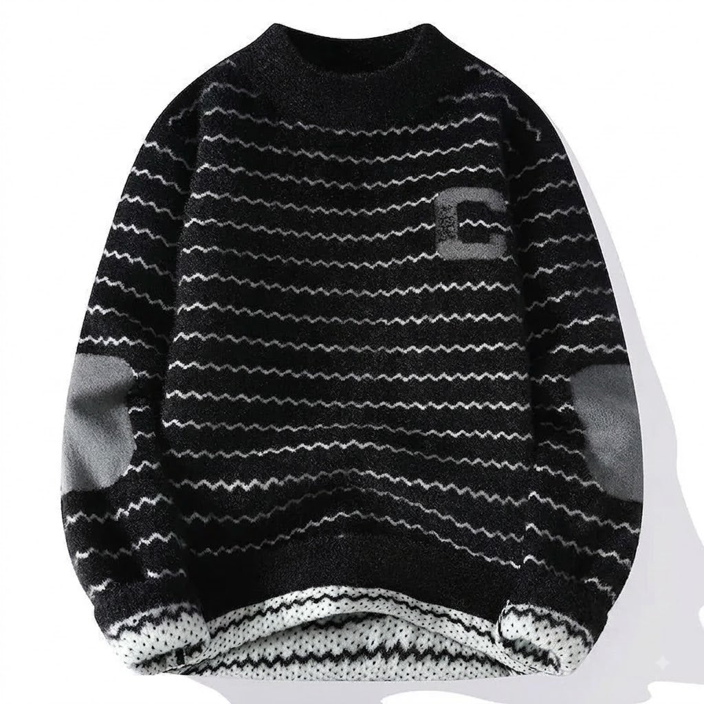 Blusa de Frio Masculina Tricô Grossa Listrada