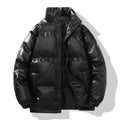Jaqueta Parka Couro PU Xadrez Acolchoada | Unissex Inverno