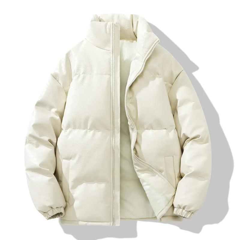 Jaqueta Parka Couro PU Xadrez Acolchoada | Unissex Inverno