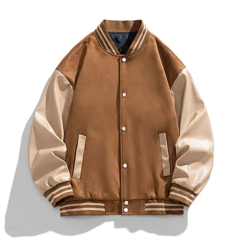 Jaqueta Varsity College Masculina Mangas De Couro