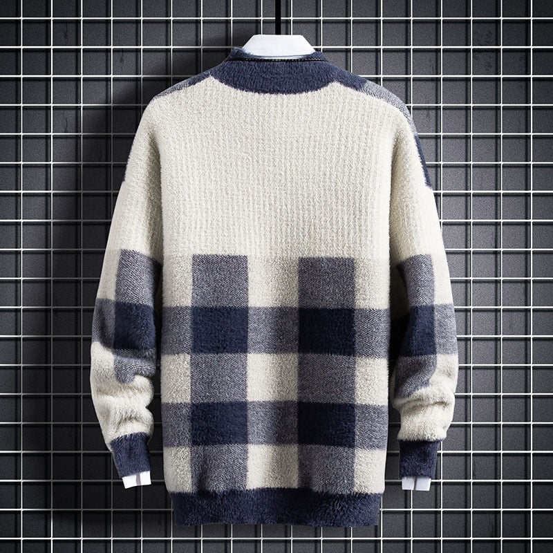 Suéter masculino de lã gola alta moda Inverno