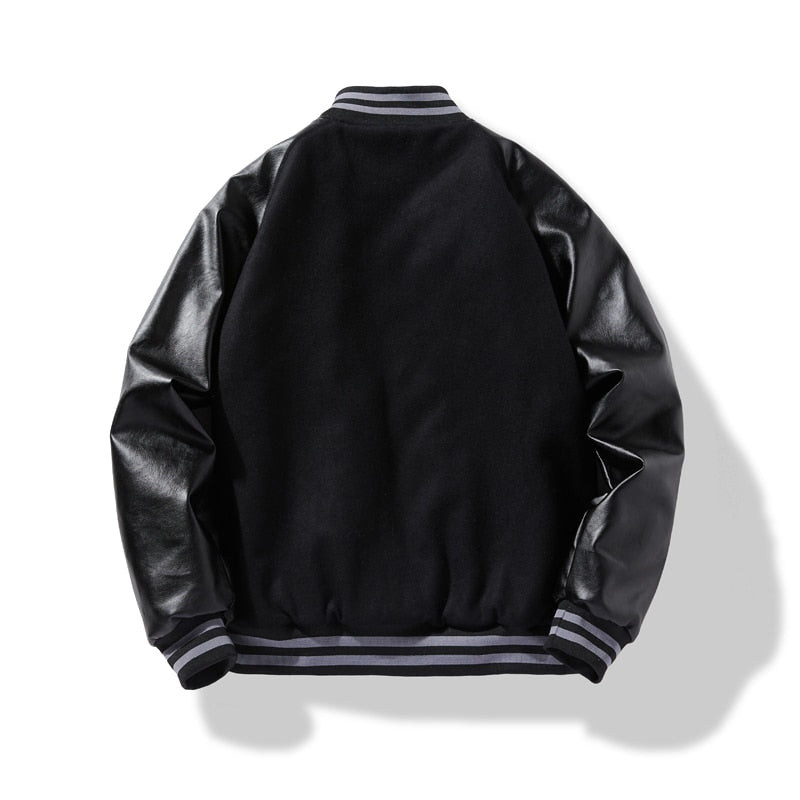 Jaqueta Varsity College Masculina Mangas De Couro