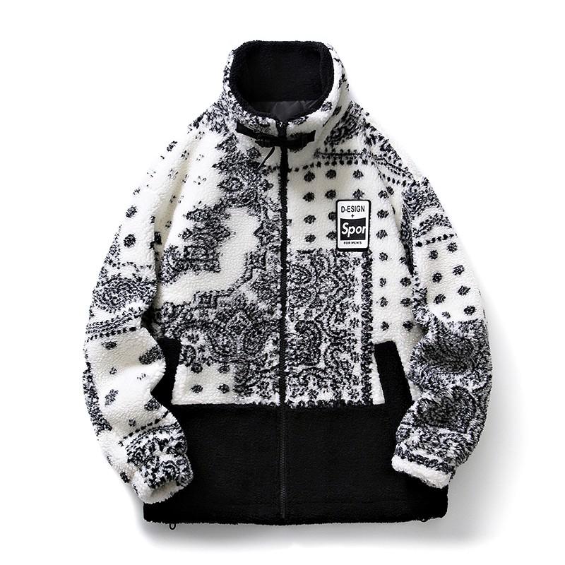 Casaco De Pelúcia Masculino Teddy Manchado Com Gola Alta