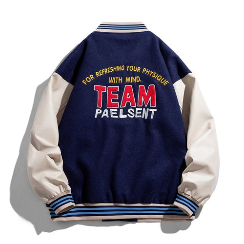 Jaqueta Casual Masculina Estilo Vintage Baseball Bordado
