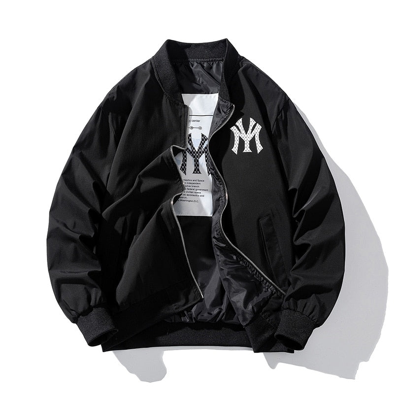 Jaqueta Bomber New York Colegial Streetwear Azul/Branco/Preto