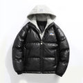 Jaqueta Puffer Masculina Couro PU Com Capuz Moletom