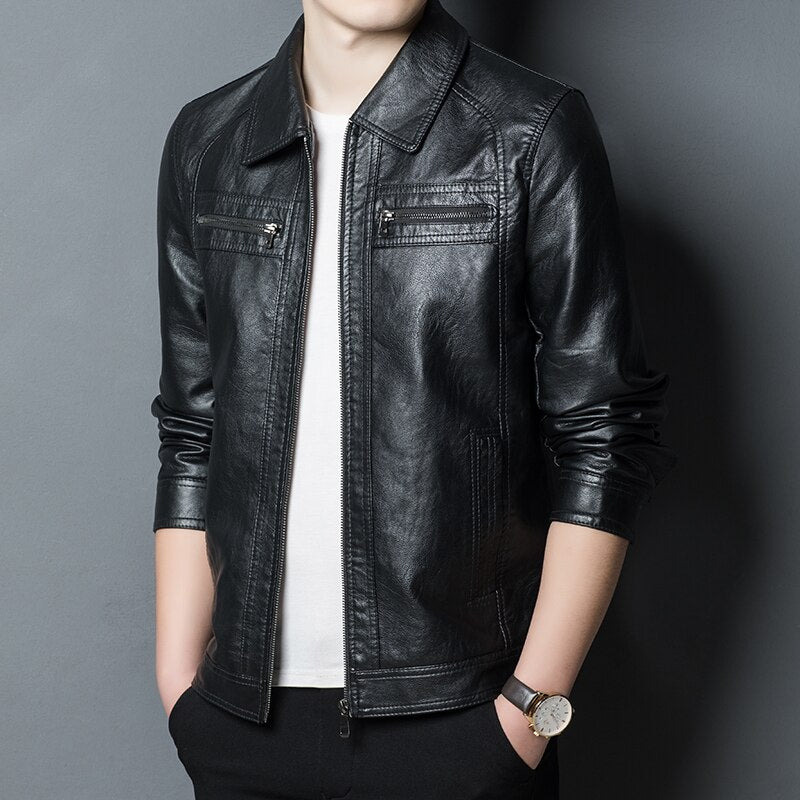 Jaqueta de Couro de Slim biker