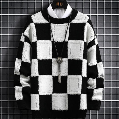 Suéter Xadrez Pull Homme 2023