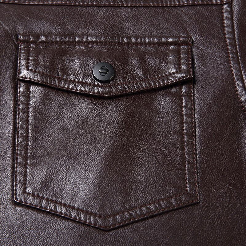 Jaqueta de Couro de Slim lapel