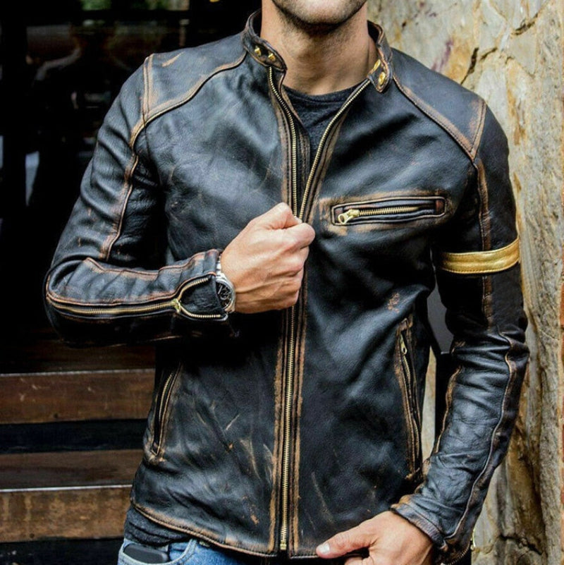 Jaqueta de Couro de Slim Motoqueiro