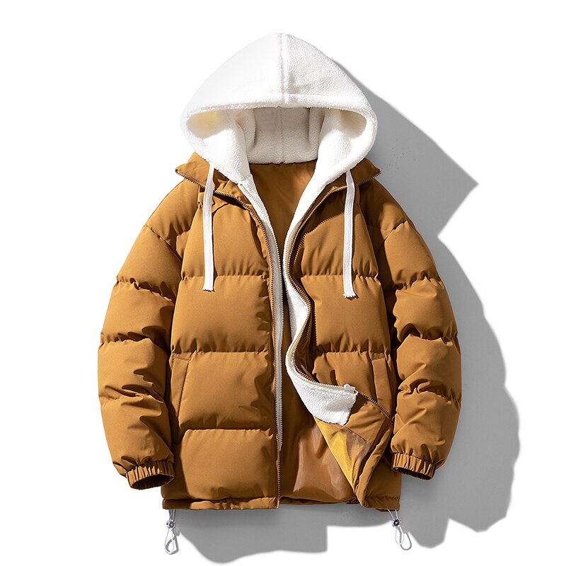 Jaqueta Puffer Masculina Com Capuz Pelúcia Bobojaco Inverno