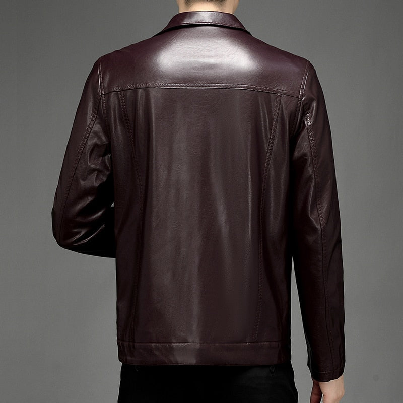 Jaqueta de Couro de Slim lapel