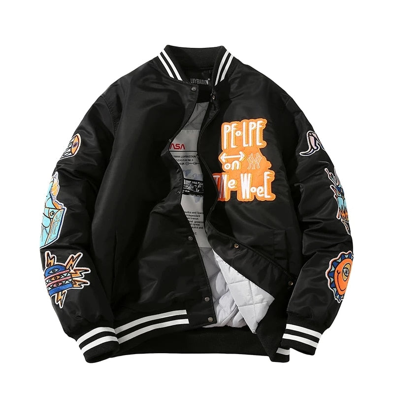 Jaqueta Masculina Vintage Baseball Anime Azul Preto Laranja