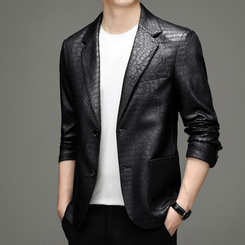 Jaqueta Blazer de Couro de Slim leather